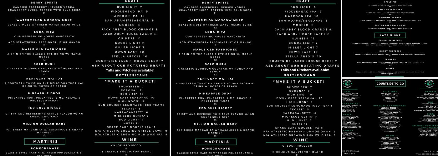 Courtside Bar &Grill Menu