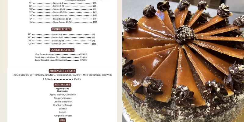 Zserbó Bakery Menu