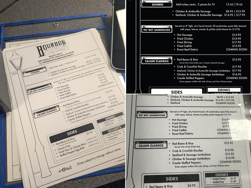 Bourbon Street Gumbo and PoBoys Menu