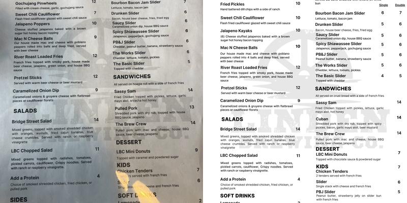 Linden Brewing Co Menu