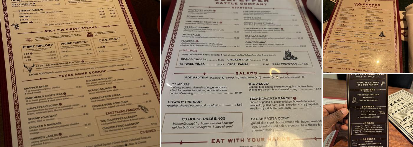 Culpepper Cattle Co. Menu