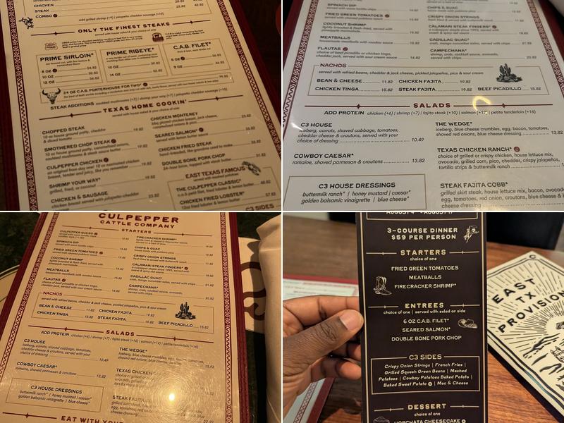 Culpepper Cattle Co. Menu