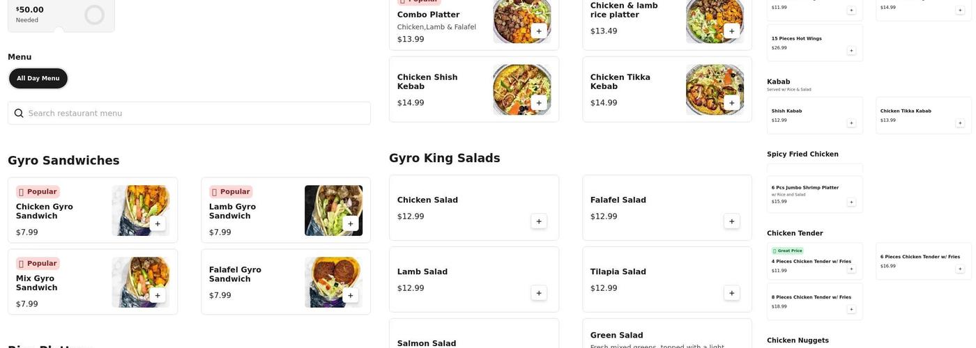 Gyro King Menu