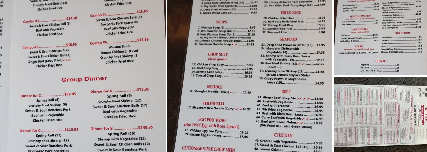 Ruby Chinese & Western Restaurant Menu