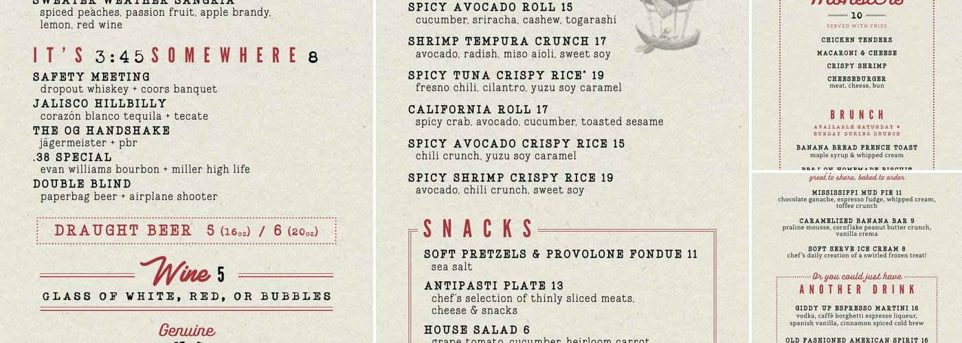 Culinary Dropout Menu