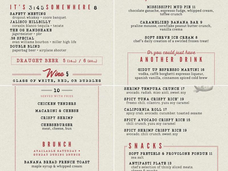 Culinary Dropout Menu