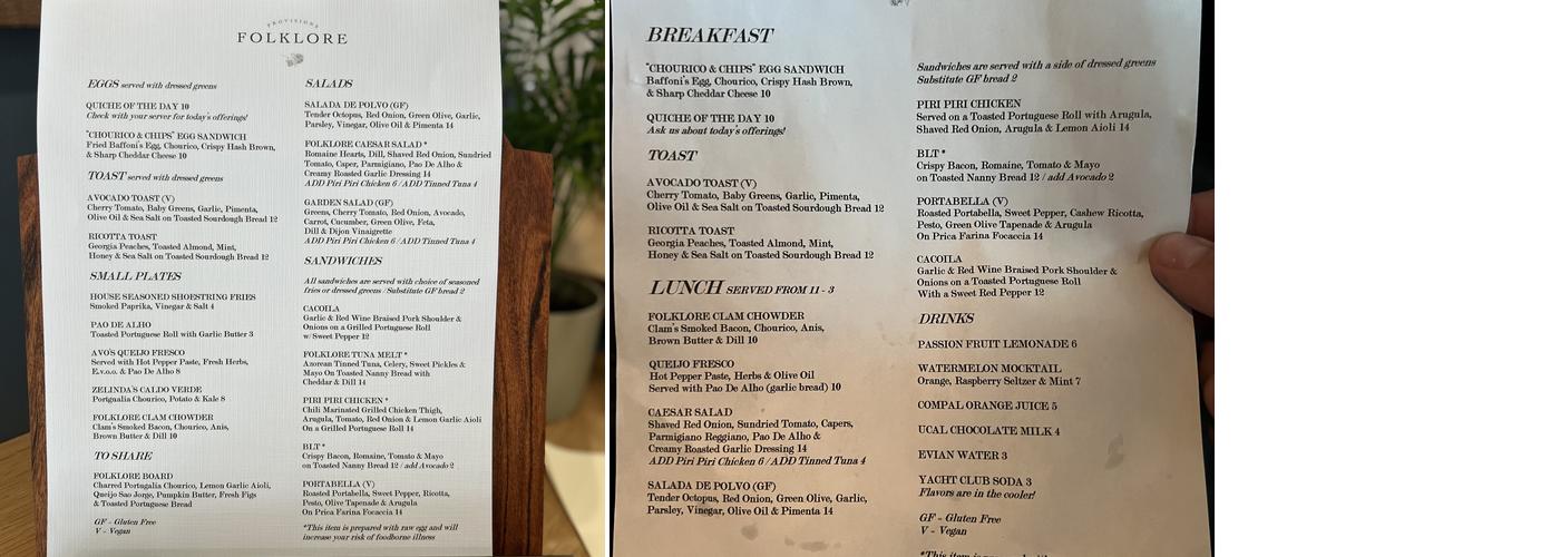 Folklore Provisions Menu