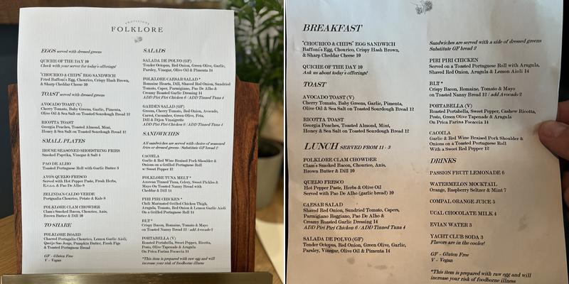 Folklore Provisions Menu