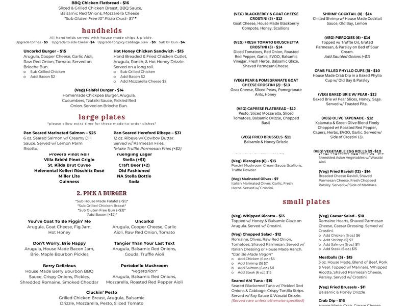 Uncorkd Menu
