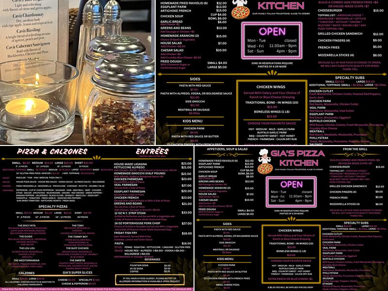 Gia's Pizza Kitchen Menu