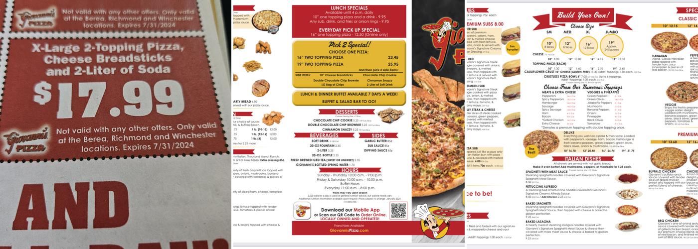 Giovanni's Pizza Menu