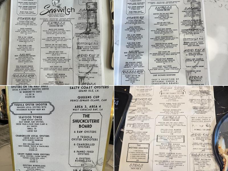 Seawitch Restaurant & Oyster Bar Menu