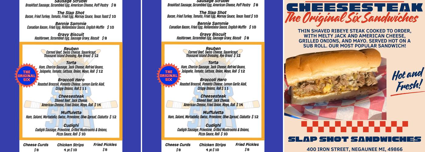 Slap Shot Sandwiches Menu
