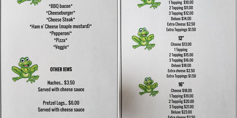 Bullfrogs Lounge Menu