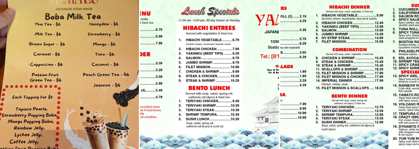 Yamato Japanese steak house Menu