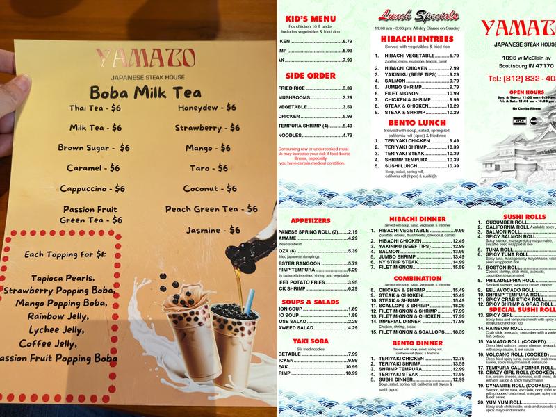 Yamato Japanese steak house Menu