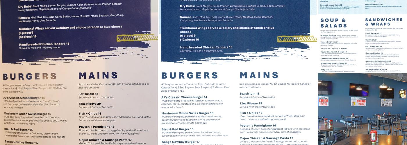 CAP’S Neighborhood Bar and Grill Menu