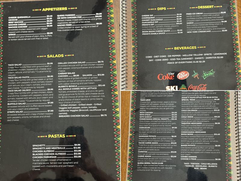Primo's Bar & Grill Menu