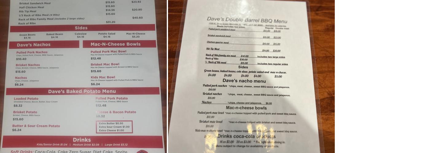 Dave's Double Barrel BBQ Menu