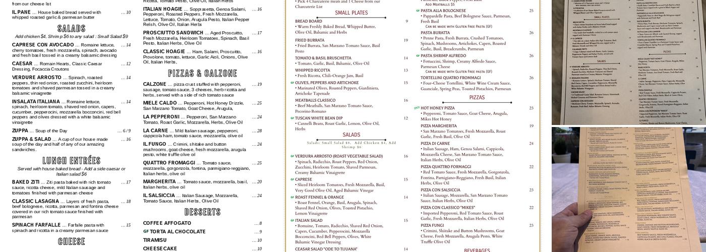 Pressa Italia Menu