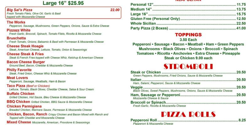 Salvatore's Pizzeria and Pasta Menu
