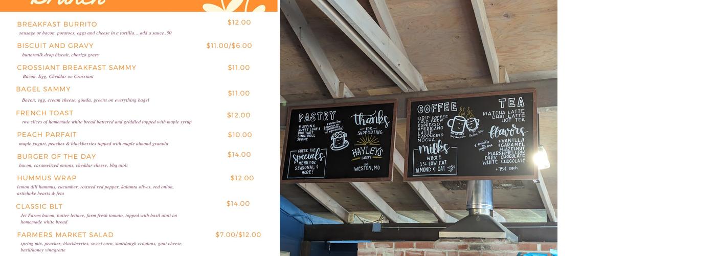 Hayley's Eatery Menu