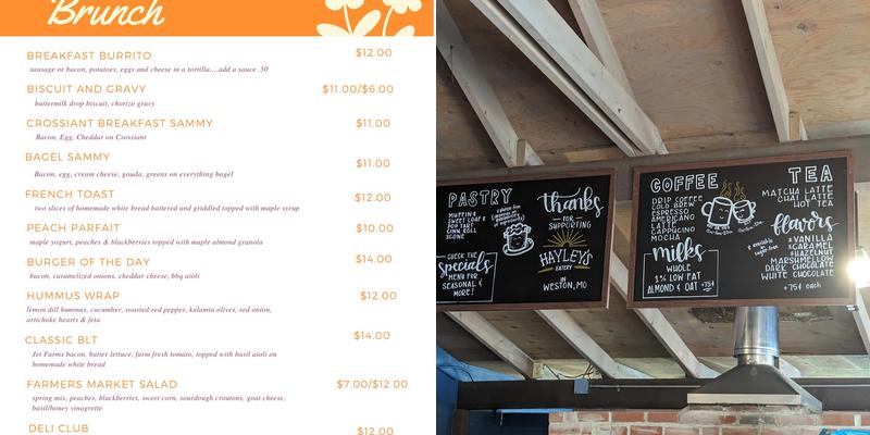 Hayley's Eatery Menu