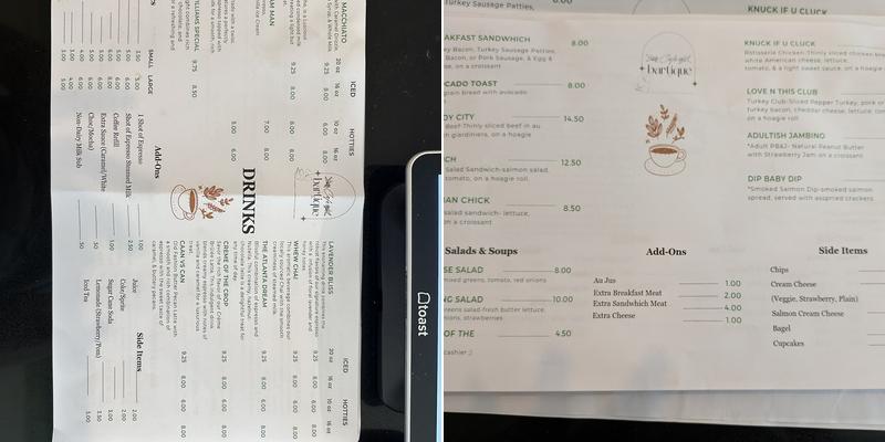 Cafe Bartique Menu