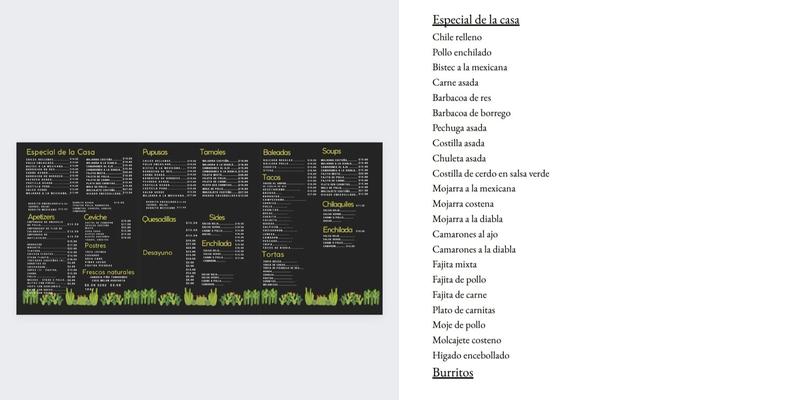 El costeño tex mex Menu