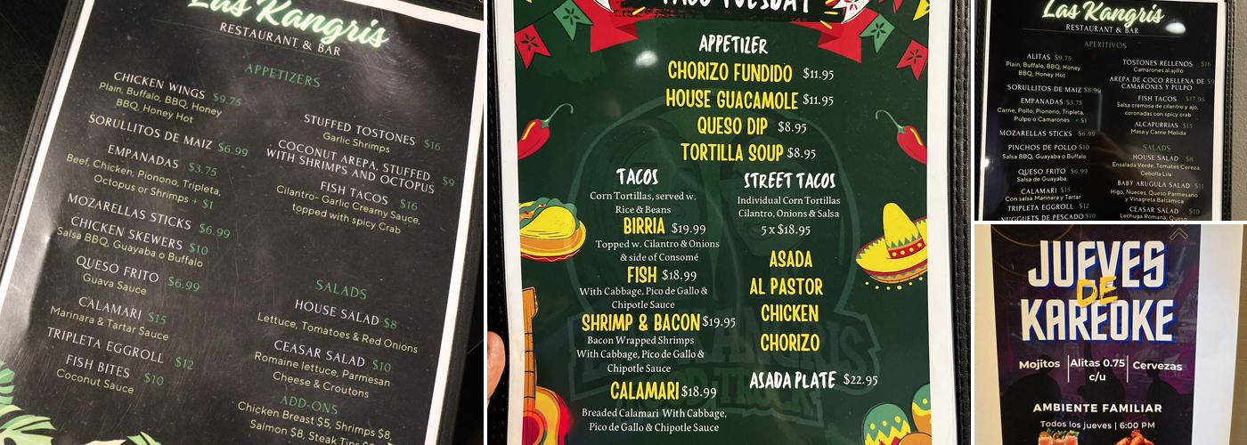 Las Kangris Restaurant & Bar Menu