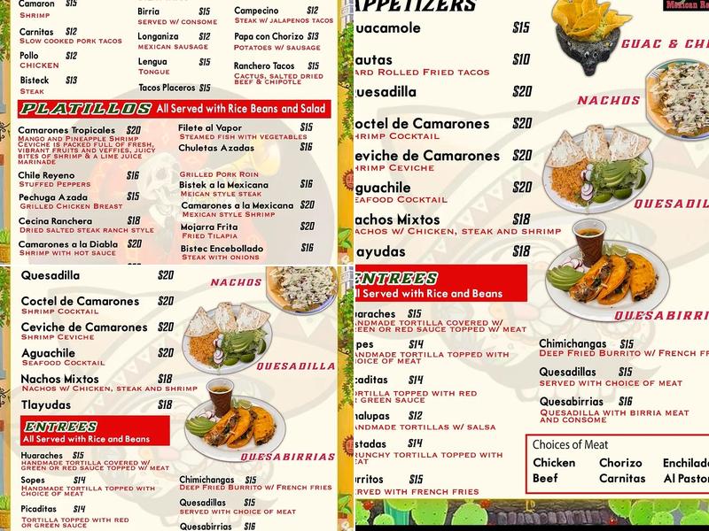 Garibaldy Mexican restaurant Menu