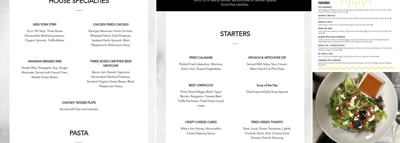 Three Roses Tavern Menu