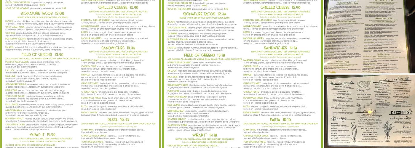Perfect Pear Bistro Menu