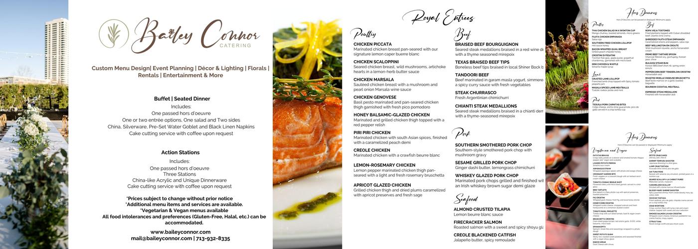 Bailey Connor Catering Menu