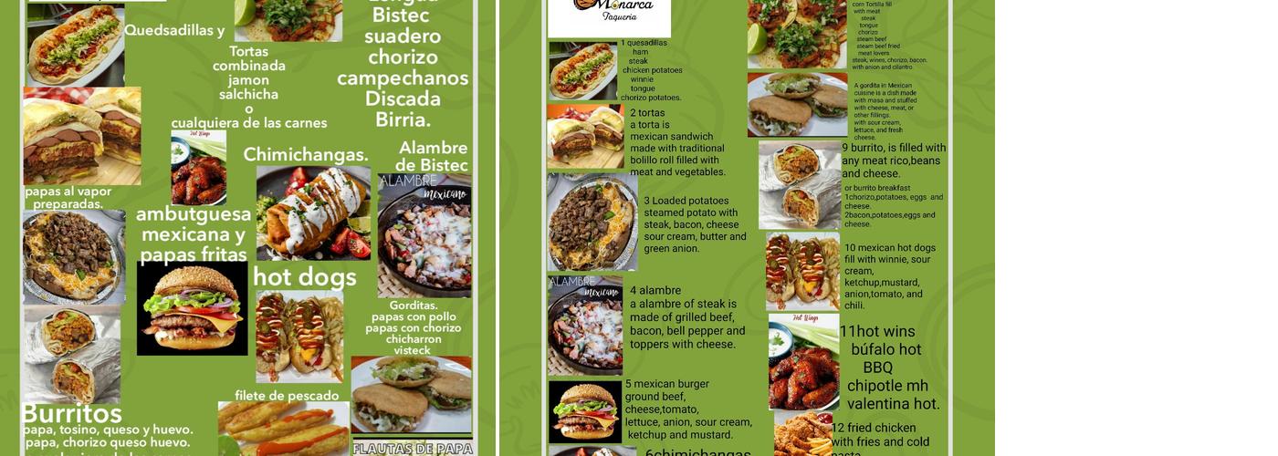 Monarca taqueria Menu