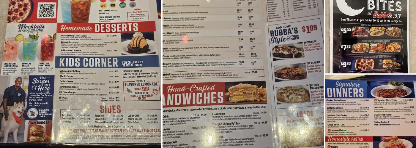 Bubba's 33 Menu
