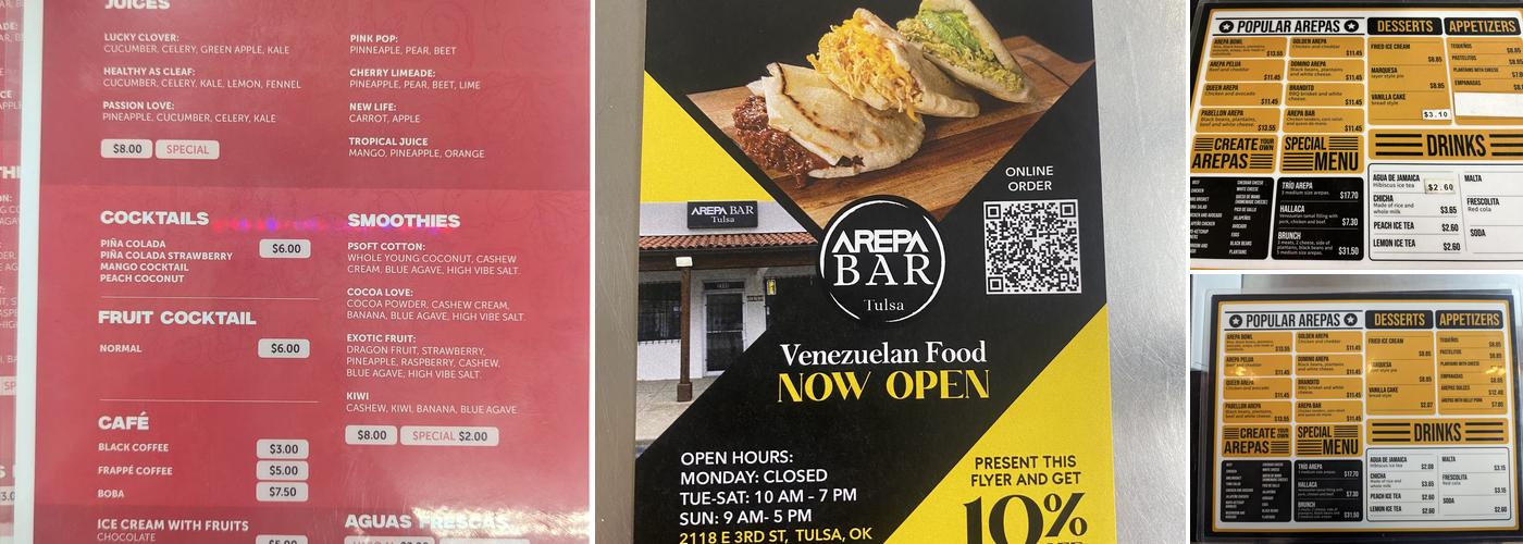 Arepa Bar Tulsa Menu
