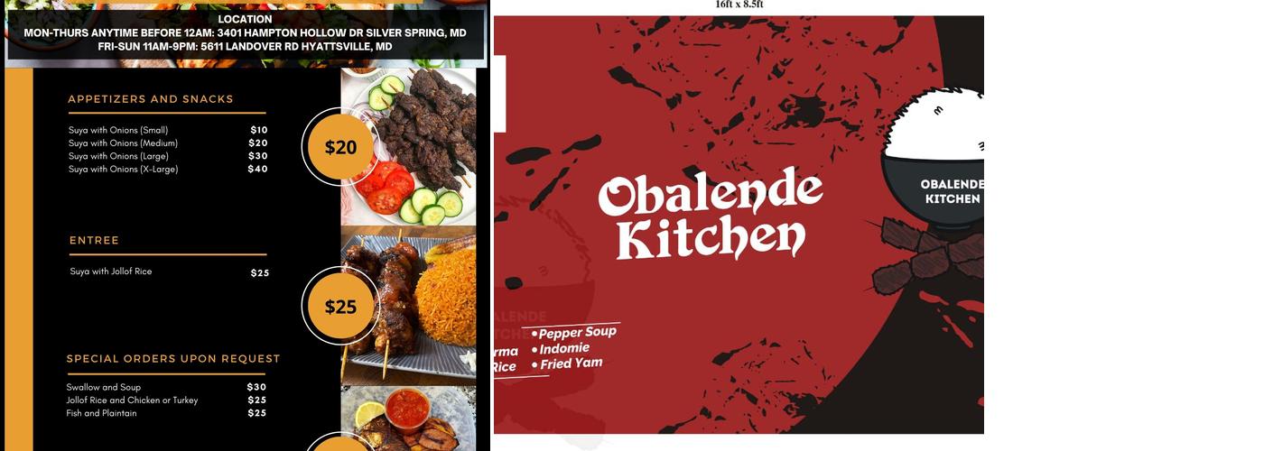 Obalende Kitchen Menu