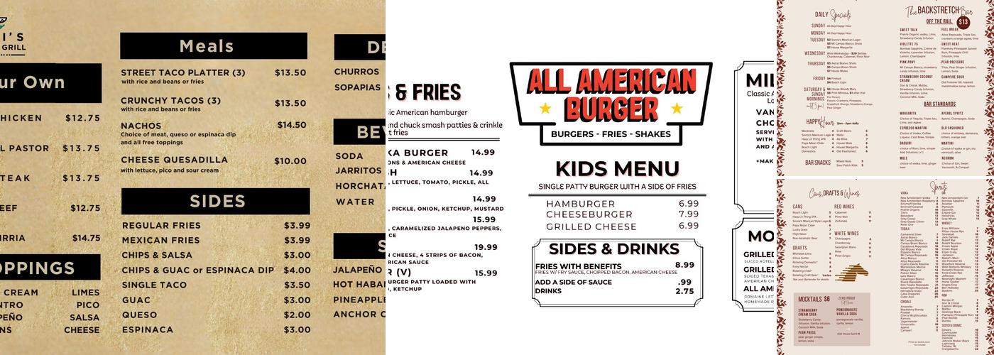 Tiny's Pizza Joint Menu