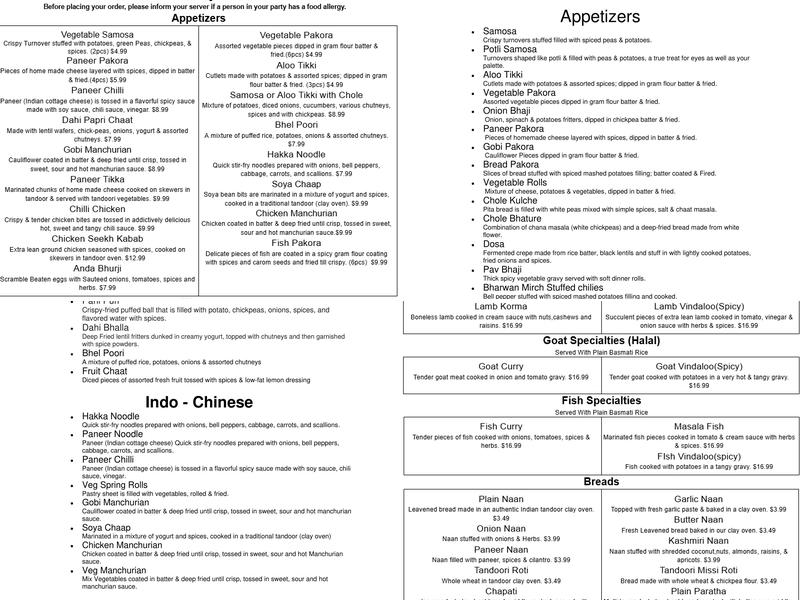 Royal Indian Kitchen Menu