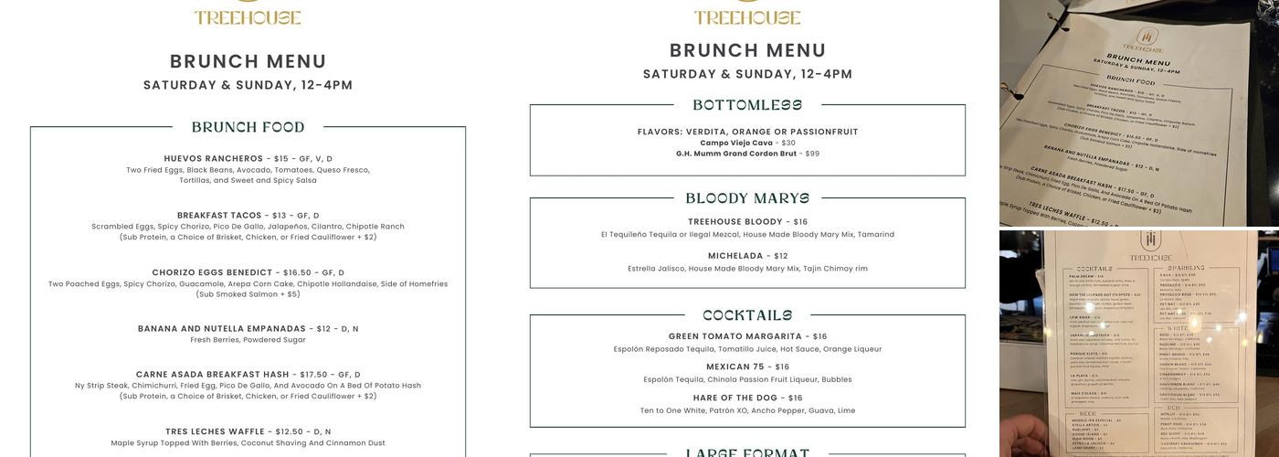 Treehouse Rooftop Menu