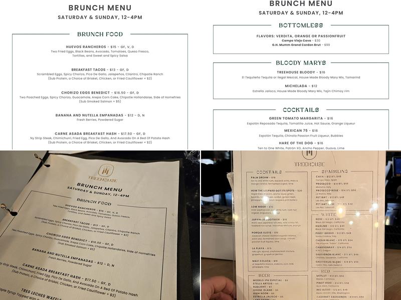 Treehouse Rooftop Menu