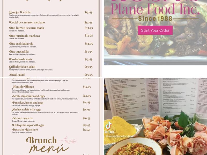 Rosas Plane Food Menu