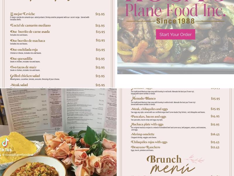 Rosas Plane Food Menu