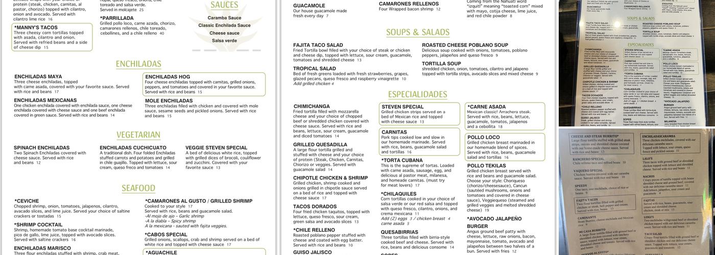 TEKILAS BAR AND GRILL Menu