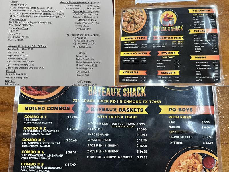 Bayeaux shack Menu