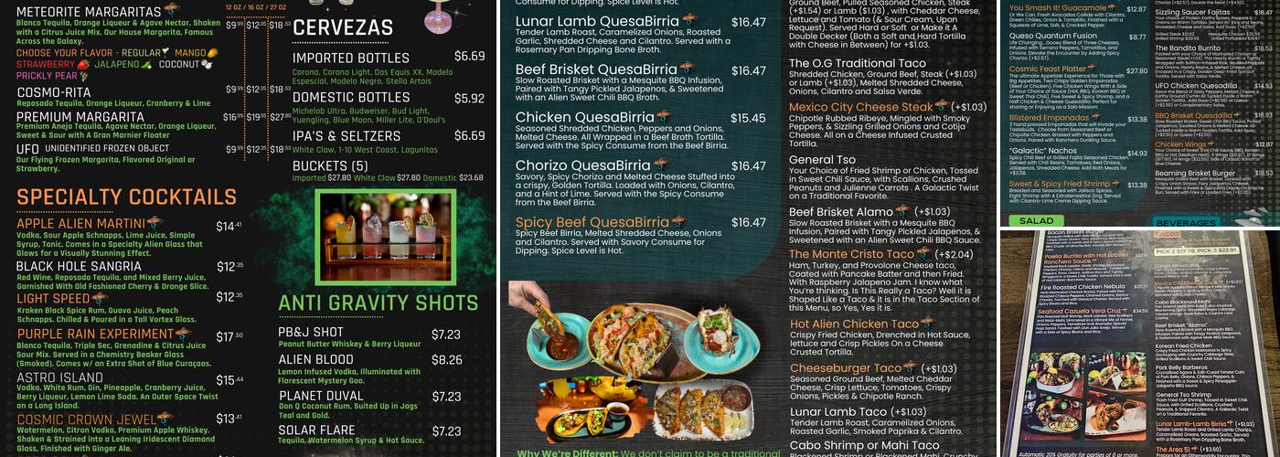 Alien Taco & Tequila Bar Menu
