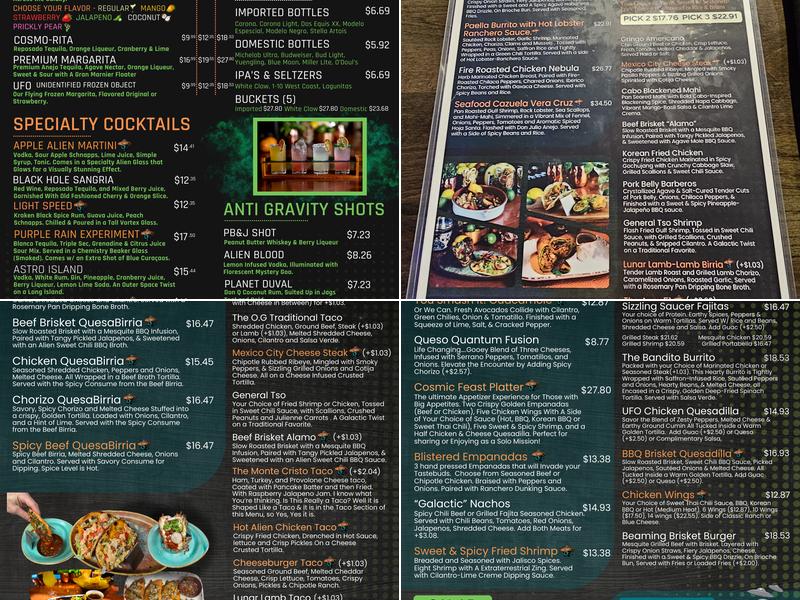 Alien Taco & Tequila Bar Menu