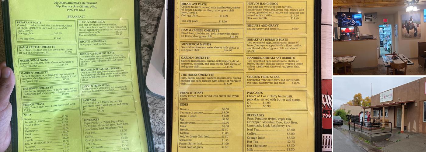 My Mom and Dad's Restaurant Menu