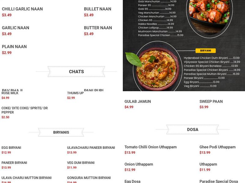 Edmond Paradise Menu